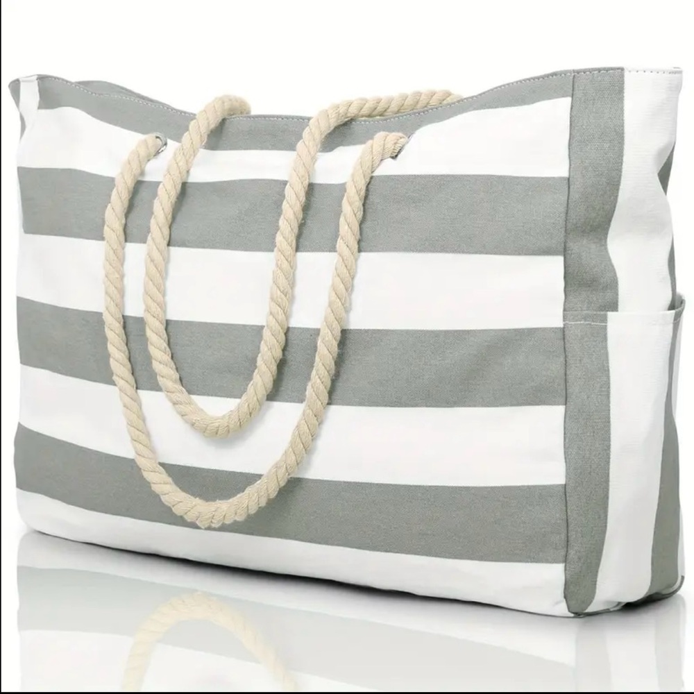 Beach Tote Bag Grey Large Capacity Zippered Waterproof with Rope Handle …